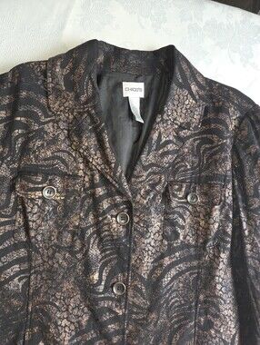 CHICO’S Metallic Bronze Tiger Jacquard Linen Blend Blazer XL 3